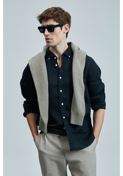Lufian Pitaya Erkek Keten Gömlek Comfort Fit Siyah Siyah 111010630100100 Siyah