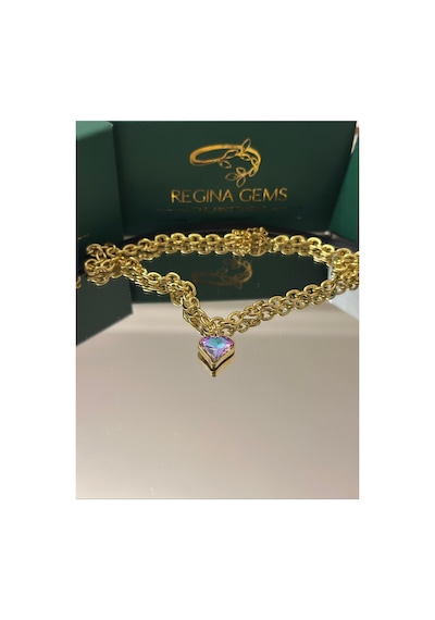 Dual Tone Heart Crystal Kolye Altın