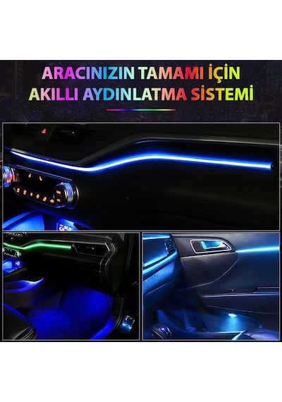 Araç İçi Atmosfer Ambiyans Led Neon 64 Renk Rgb App Kontrollü 18 Parça