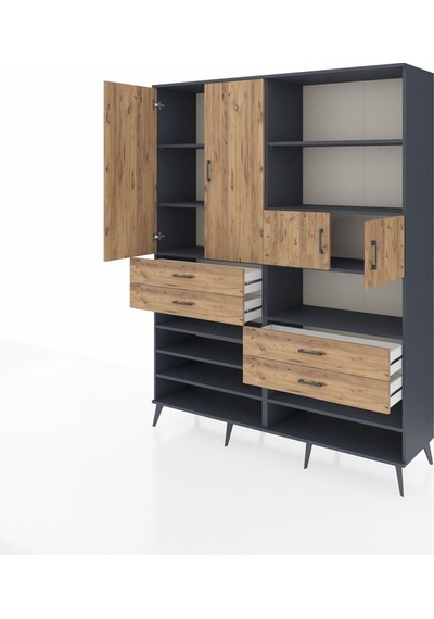 Hyperion Gardrop 11 Raflı 4 Çekmeceli 4 Kapaklı 176x44x221 Antrasit-çam Çam Hyperion Gardrop 11 Raflı 4 Çekmeceli 4 Kapaklı 176x44x221 Antrasit-çam Çam