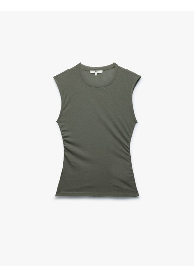 Koton Slim Fit Drapeli Bisiklet Yaka Kolsuz Bluz Haki 5sak70016uk Haki