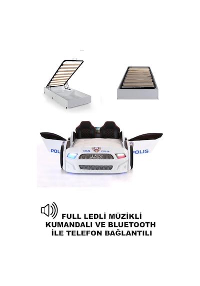 Türk Polis Arabalı Yatak Kapıları Açılan Mustang Full Ledli Kumandalı Ve Müzikli + Baza