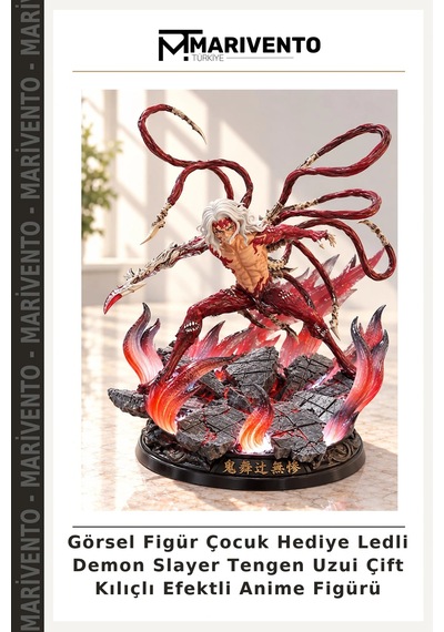 Görsel Figür Çocuk Hediye Ledli Demon Slayer Tengen Uzui Çift Kılıçlı Efektli Anime Figürü