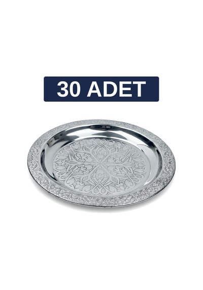 Binbir Trend 18 Cm İşlemeli Kenarlı Otantik Desenli Krom Çelik Meze Ve Servis Tabağı 30 Adet