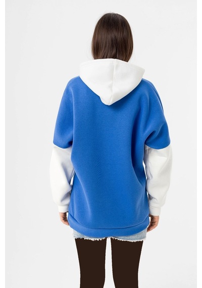 Kadın Sweatshirt Kapüşonlu Baskılı Üç İplik Şardonlu