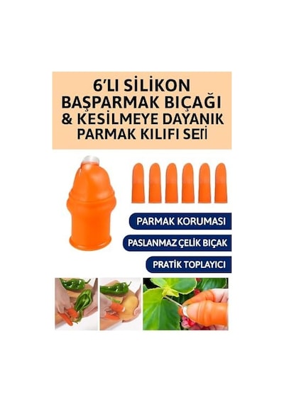 6'lı Silikon Başparmak Bıçağı Ve Kesilmeye Dayanıklı Parmak Kılıfı Seti, Meyve Ve Sebze Toplama İçin Paslanmaz Çelik Kesici, Bahçe Budama Eldiveni Kiti