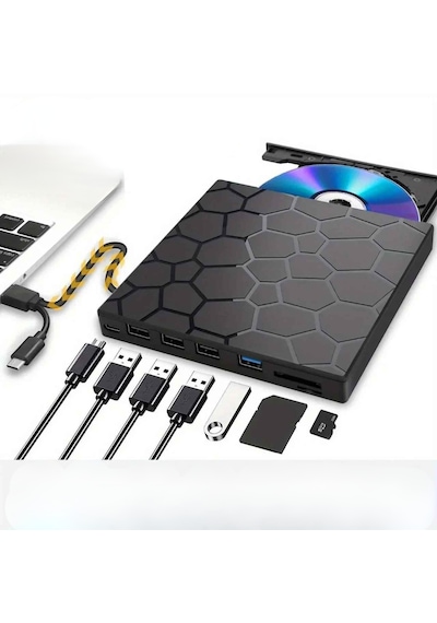 Techtic 8 Si 1 Arada Harici Cd Dvd Yazıcı Usb 3.0 Type-c Çoklu Usb Hub, Sd/tf Kart Okuyucu, Taşınabilir Optik Sürücü