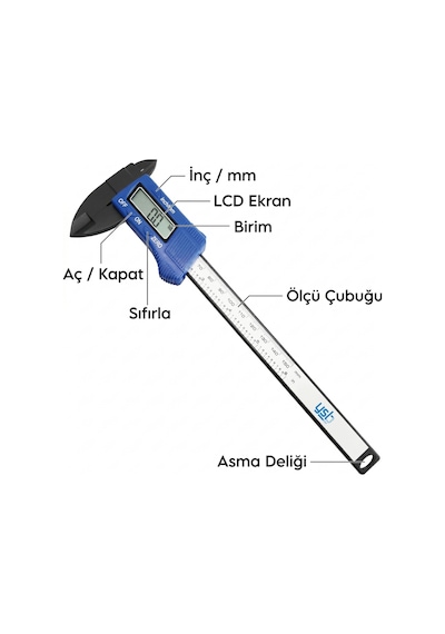 Ysb 150 Mm Karbon Fiber Dijital Kumpas - Mavi Kadran Profesyonel Seri - Pil + Yedek Pil Dahil