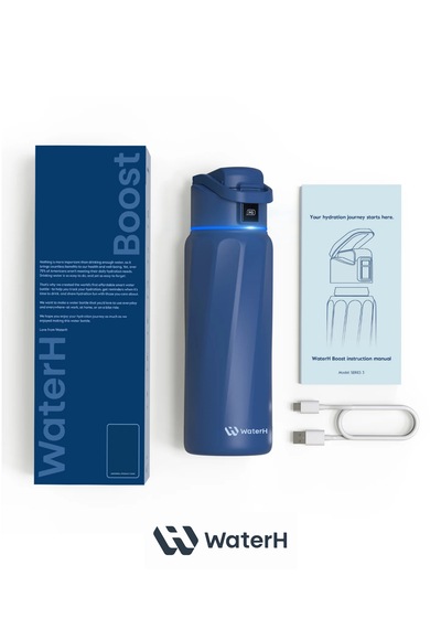 Waterh Boost Akıllı Termos Hidrasyon Takibi Yapan, Yalıtımlı 0,95l / 32oz Akıllı Şişe Koyu Mavi