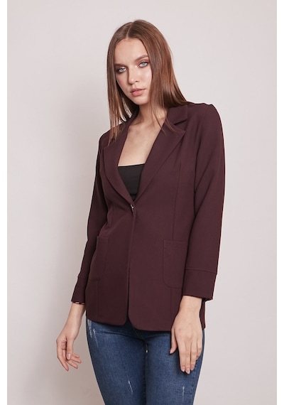 Jument Yakalı Cepli Uzun Kol Katlamalı Blazer Kumaş Ceket-Mürdüm