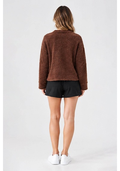 Fashion Friends Düğme Detaylı Kahverengi Kadın Hırka 26k0203k1