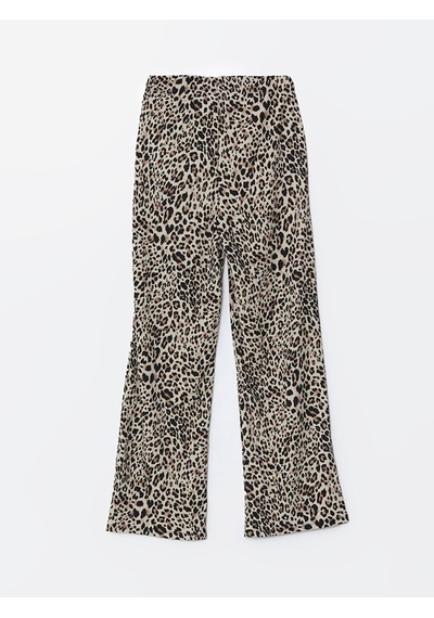 Lcwaıkıkı Classic Bej Beli Lastikli Leopar Desenli Kadın Pantolon