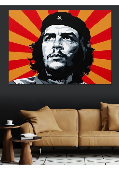 Che Guevara Kırmızı Arka Plan Dekoratif Kanvas - Mdf Ahşap Tablo