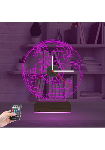 Luvivia Dünya Tasarım Saatli 3d Lamba - Masa Gece Lambası Şeffaf