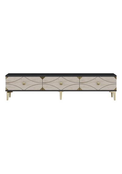 Tsa1897atg - Alfa Tsa180 Tv Stand, Tv Sehpası Ve Tv Ünitesi Antrasit - Traverten - Gold 180cm