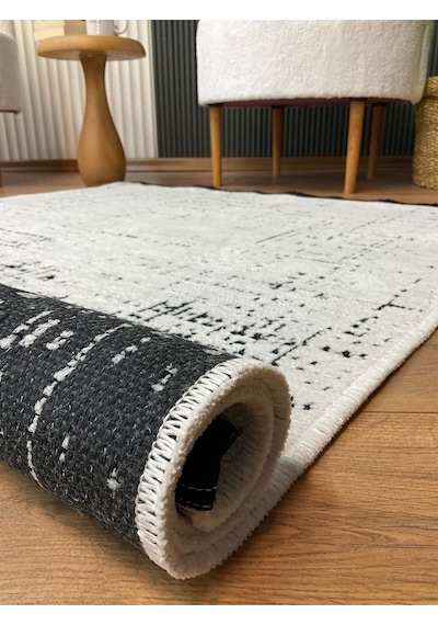 Saraz Halı Şönil Dokuma Kayma Yapmaz Makinede Yıkanabilir Leke Tutmaz Kesme Bohem Kilim Krem 2 Krem