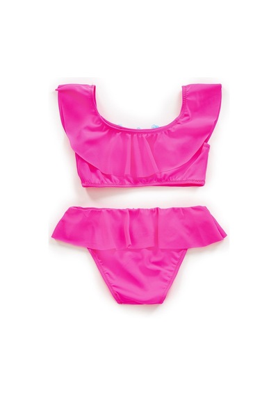 Endeep Kız Çocuk Volanlı Aksesuarlı Pembe Bikini Takımı-pembe Pembe