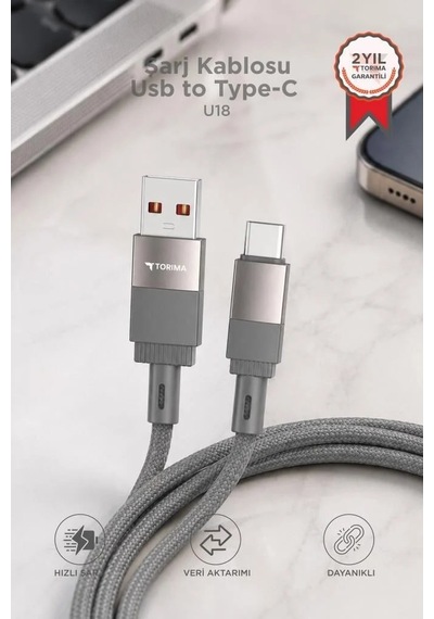 Ofis Gereci Günlük Ürün Telefon Aksesuarı Şarj Kablosu Usb To Type-c Data Kablo U18 Gri