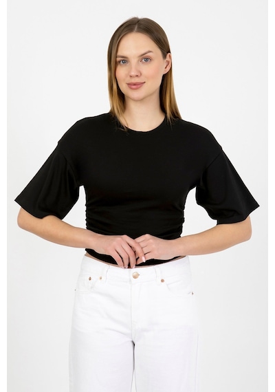 Hdm Kadın Siyah Yanları Büzgülü Kısa Kol T-shirt - H6085
