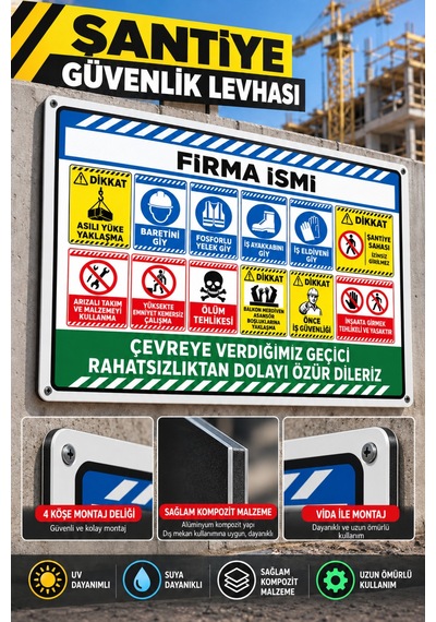 70x100 Cm Şantiye Güvenlik Levhası İş Güvenliği Uyarı Panosu 4 Mm Alüminyum Kompozit Zemin