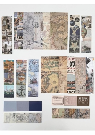 Vintage Global Travel Seyahat Temalı 154 Parça Dopdolu Journal Scrapbook Seti/defter/washi