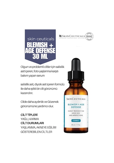 Yağlı Ve Düzensiz Ciltler İçin Yaşlanma Ve Akne Karşıtı Blemish Age Defense Serum 30ml