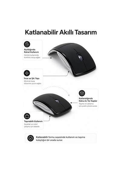 Katlanabilir 2.4g Kablosuz Mouse İnce Taşınabilir Ev & Ofis Tipi Siyah Mouse Çok Renkli Diğer