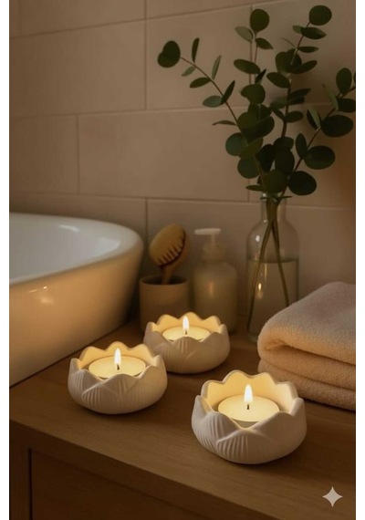 Bernami Mumluk Şamdanpinterest Dekoratif 3'lü Lotus Çiçeği Mumluk,takı Seti Obje Biblo Diğer