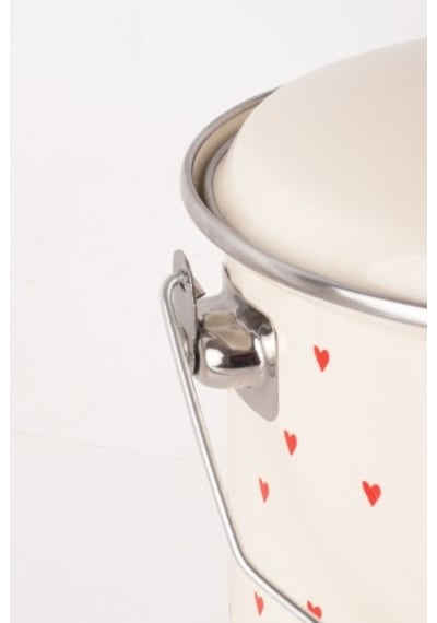 Cupid Kalp Desenli Emaye Yoğurt/bakliyat Bakracı 20cm-3 Litre-tüm Ocaklarla Uyumlu Krem