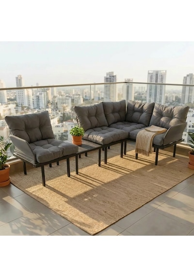 Bahçe Köşe Takımı Balkon Ve Cafe Modüler Metal Köşe Koltuk Takımı Sehpalı Füme 1634 Füme Bahçe Köşe Takımı Balkon Ve Cafe Modüler Metal Köşe Koltuk Takımı Sehpalı Füme 1634 Füme