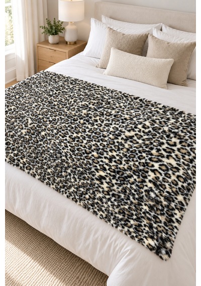 Leopar Desen Peluş Kumaş, Dekoratif 100x150 Cm, Tekstil Kahverengi Kahverengi