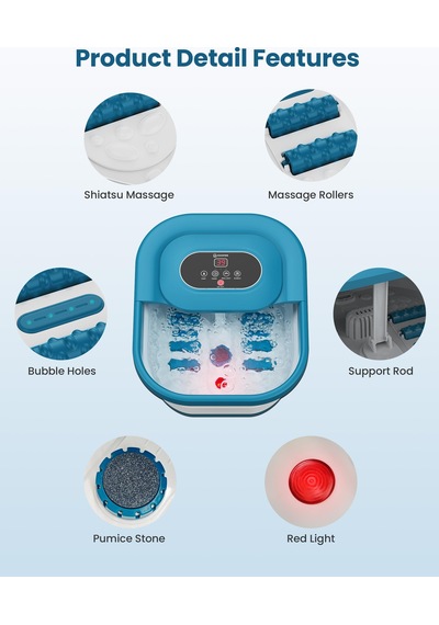 Comfıer Isılı Ayak Spa Masajı, Isıtmalı Ayak Banyosu, Kabarcıklar, Titreşim, Sıcaklık Kontrolü, Pedikür Ponza Taşı, Akıllı Zamanlayıcı, Mavi