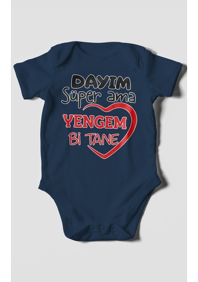 Morivokids Dayım Süper Ama Yengem Bir Tane Kısa Kollu Bebek Body %100 Pamuk Lacivert