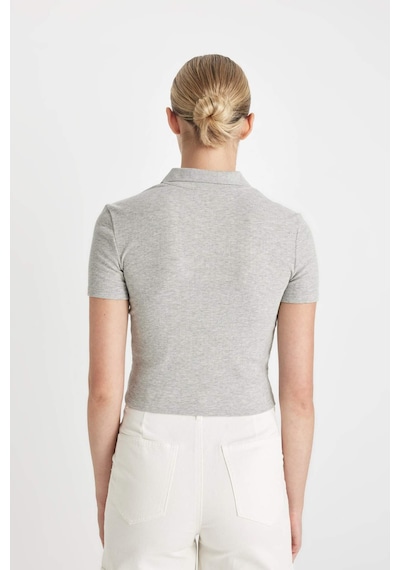 Defacto Fitted Polo Yaka Fitilli Kaşkorse Kısa Kollu Tişört A0379AX24SMGR256 Gri