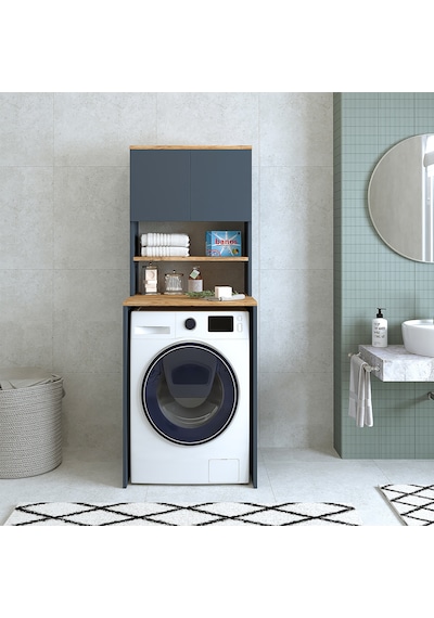 Roomart Cd10 Çamaşır Makinesi Dolabı 3 Raflı 2 Kapaklı Banyo Dola Mat Antrasit