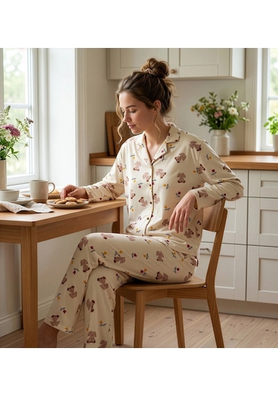 Pijamoni Kadın Premium Milan Kumaş Gömlek Yaka Uzun Kollu Pijama Takımı Ayı Desenli Açık Sarı Pijamoni Kadın Premium Milan Kumaş Gömlek Yaka Uzun Kollu Pijama Takımı Ayı Desenli Açık Sarı