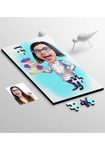 Kişiye Özel Bayan Aşçı Karikatür 104 Parça Ahşap Puzzle - 1