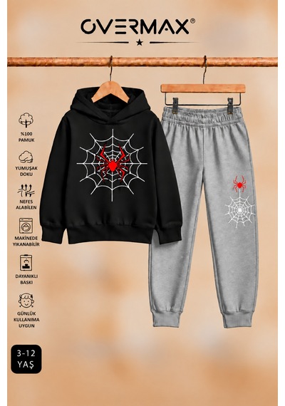 Overmax Örümcek Ağ Baskılı Kapüşonlu Sweatshirt & Eşofman Altı Takım 3-12 Yaş Siyah Üst-gri Alt - 921046944 Siyah Üst-gri Alt