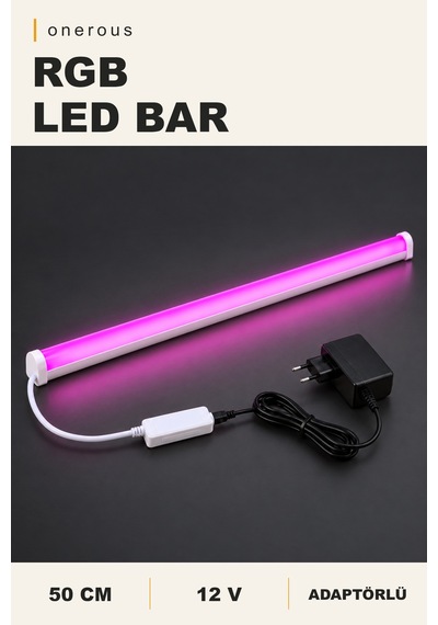 Onerous 50 Cm 12v Rgb Led Bar, Bluetooth, Adaptörlü, Yapışkanlı Çok Renkli