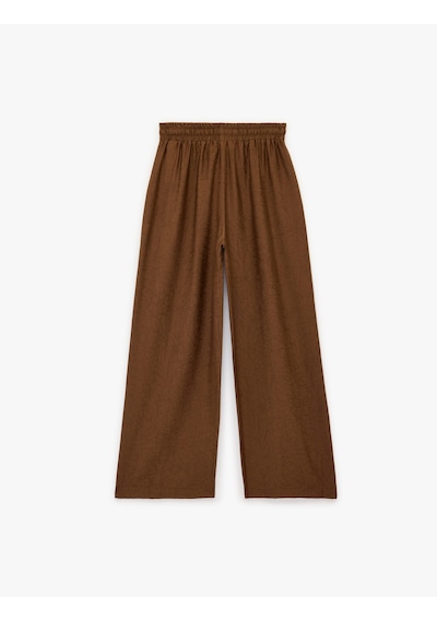 Koton Modal Kumaş Beli Bağlamalı Dokulu Geniş Paça Pantolon Kahverengi 6sak40213pw Kahve