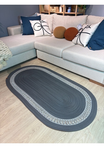 Mavaux Lotus Jüt Hasırlı El Örgüsü Kilim Antrasit - Gri