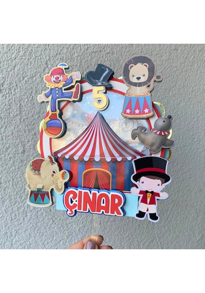 Sirk Temalı İsme Özel Doğum Günü Pasta Parti Süsü Cake Topper