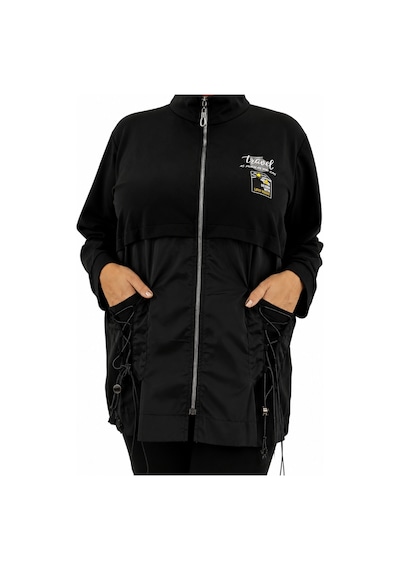 Büyük Beden Pamuklu Fermualı Cepli Spor Kadın Sweatshirt Siyah
