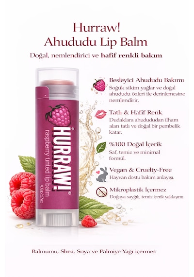 Hurraw 3 Lü Dudak Balm Seti Ahududu Vanilya Moon Doğal & Vegan