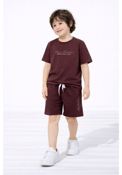 Miniko Kids Erkek Çocuk London Modelli Pamuk Şortlu Takım Kahverengi