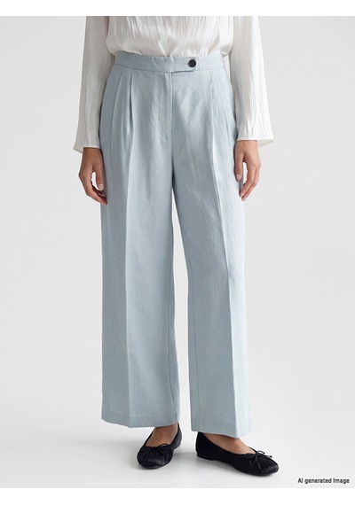 Lcw Modest Mavi Loose Fit Kadın Pileli Kumaş Pantolon