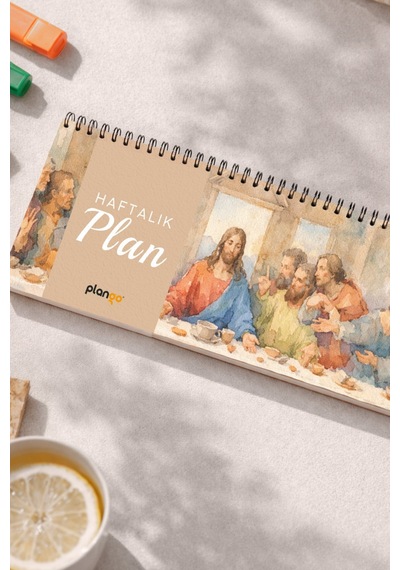 Tarihsiz Spiralli Haftalık Masaüstü Planlayıcı - Son Akşam Yemeği - 10x30 Cm Plango Turkuaz
