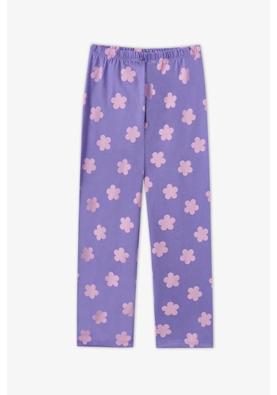 Penti Kız Çocuk Lila Feel Better Kedi Desenli Pamuklu Düğmeli Uzun Kollu Gömlek Pantolon Pijama Takımı