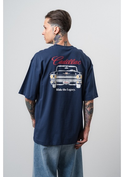 Respire Erkek Cadillac Baskılı Oversize T-shirt Lacivert