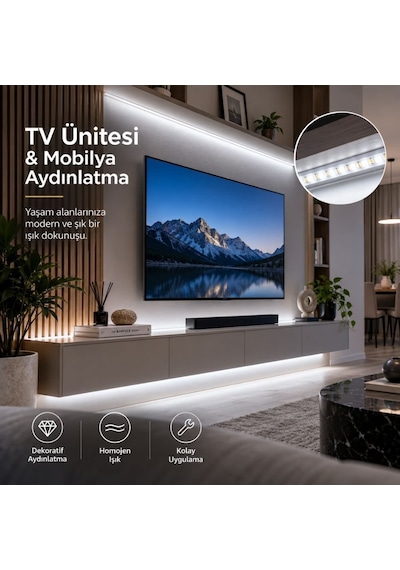 Şerit Led Beyaz 220v Yüksek Parlaklık 120 Led/m Tak Çalıştır Fişli Anahtarlı Silikonlu İç/dış Mekan 30 Metre